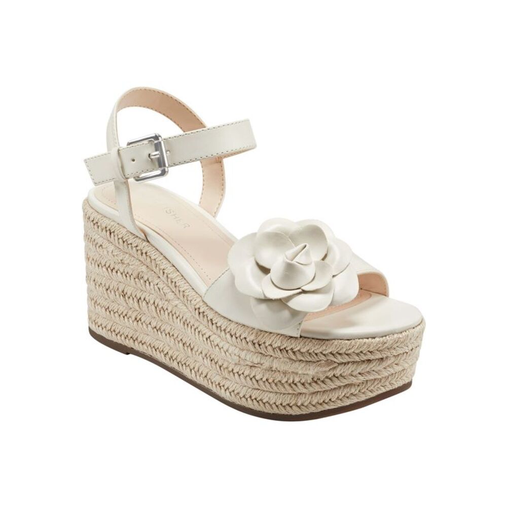 MARC FISHER Womens Beige Flower 2" Platform Venom Almond Wedge Shoes 9.5 M